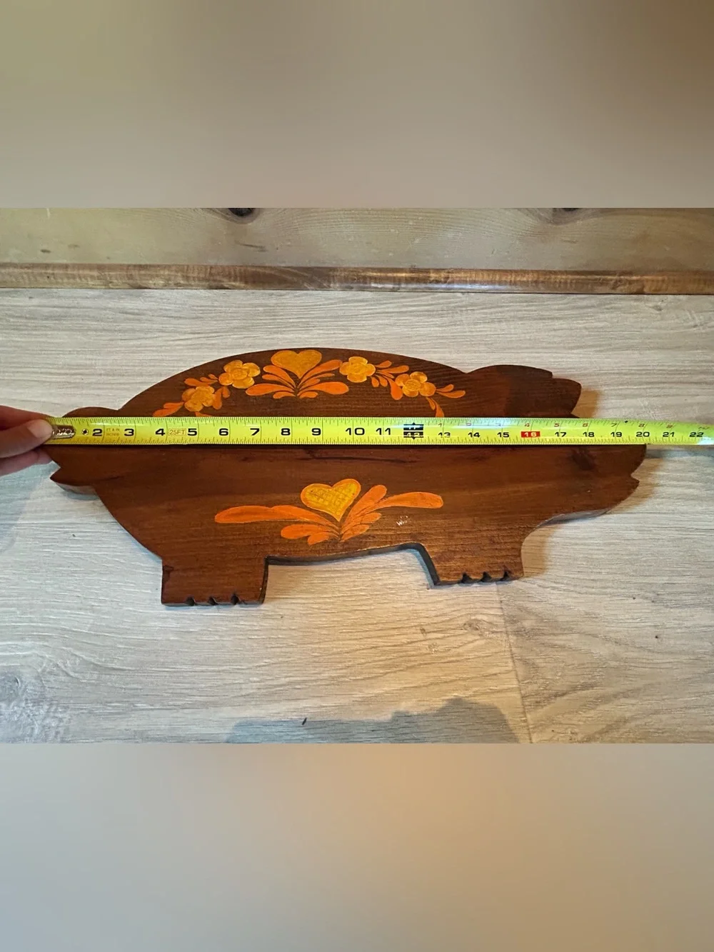 Vintage Hand Painted Wood Pig Wall Plaque Folk Art Cutting Board